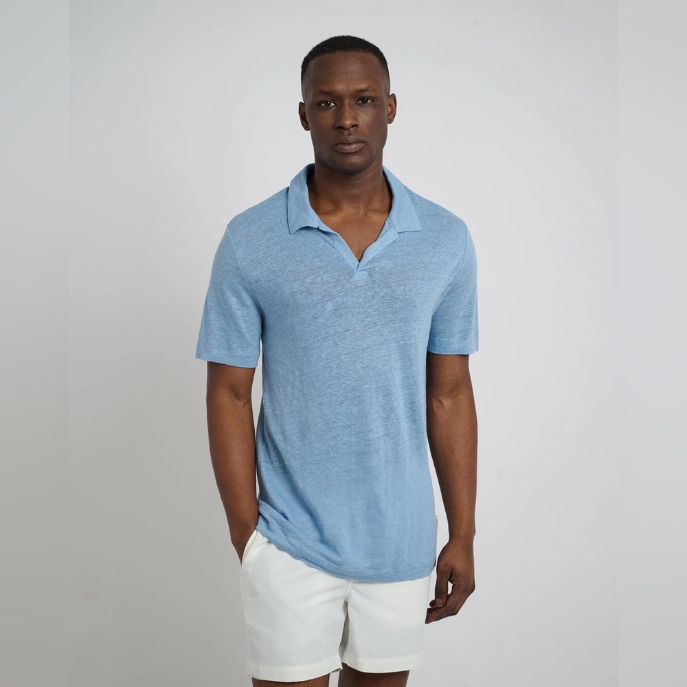 Onia Men's Shaun Linen Blue Polo Shirt